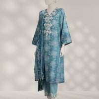Jacquard Blue Unstitched Suit - J. Junaid Jamshed