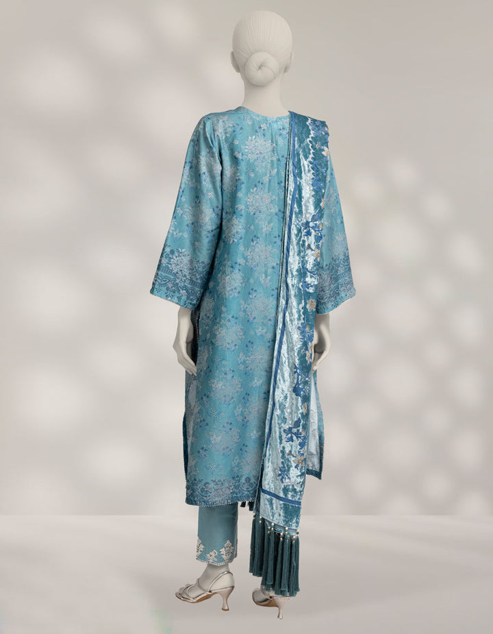 Jacquard Blue Stitched Suit - J. Junaid Jamshed