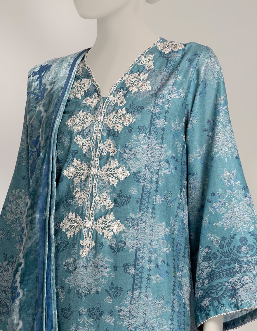 Jacquard Blue Unstitched Suit - J. Junaid Jamshed