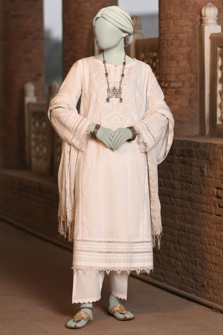 Dobby White Stitched Suit - J. Junaid Jamshed