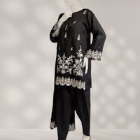 Raw Silk Black Stitched Suit - J. Junaid Jamshed