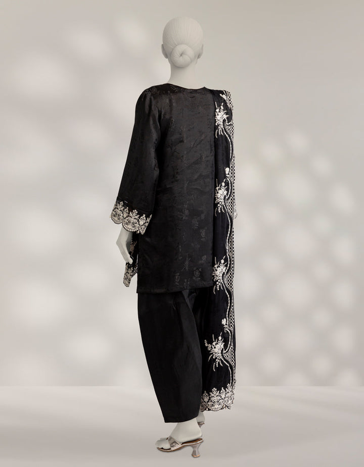 Raw Silk Black Unstitched Suit - J. Junaid Jamshed