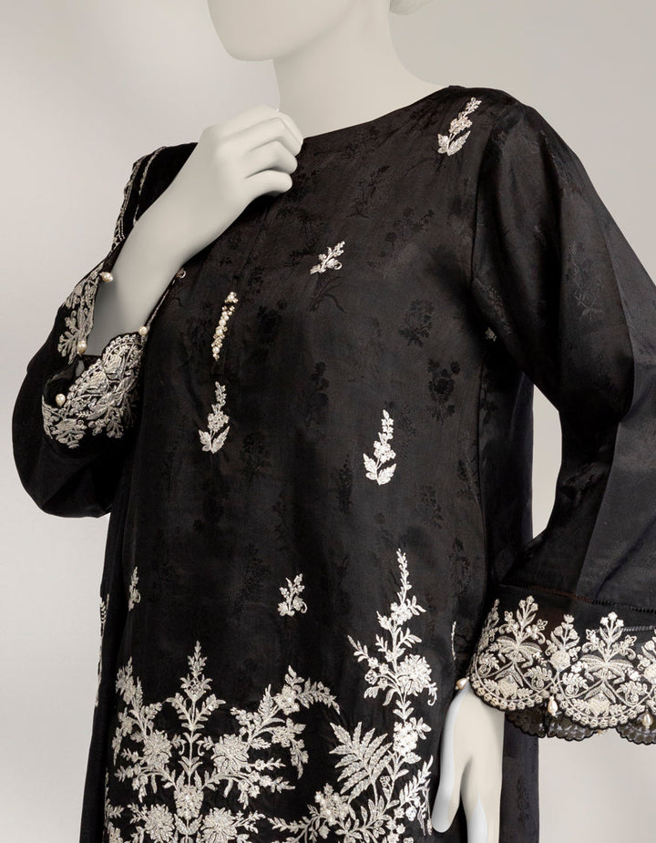 Raw Silk Black Stitched Suit - J. Junaid Jamshed