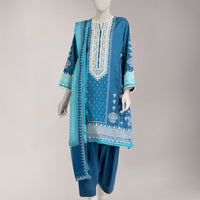 Khaddar Slub Blue Stitched Suit - J. Junaid Jamshed