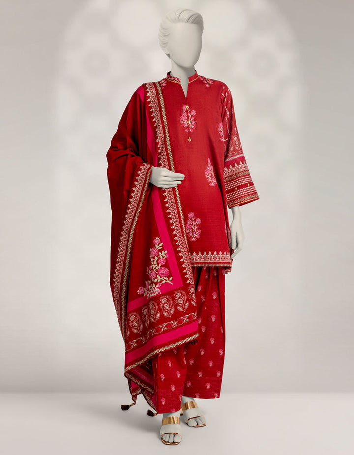 Khaddar Slub Red Stitched Suit - J. Junaid Jamshed