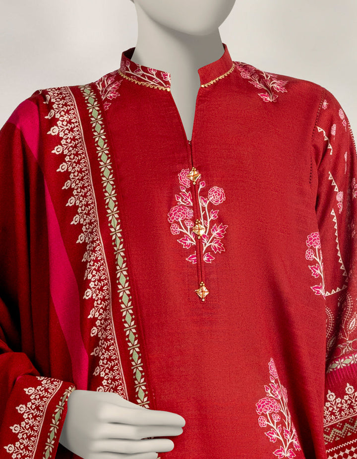 Khaddar Slub Red Stitched Suit - J. Junaid Jamshed