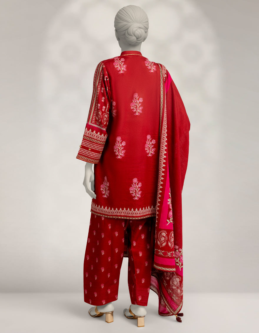 Khaddar Slub Red Stitched Suit - J. Junaid Jamshed