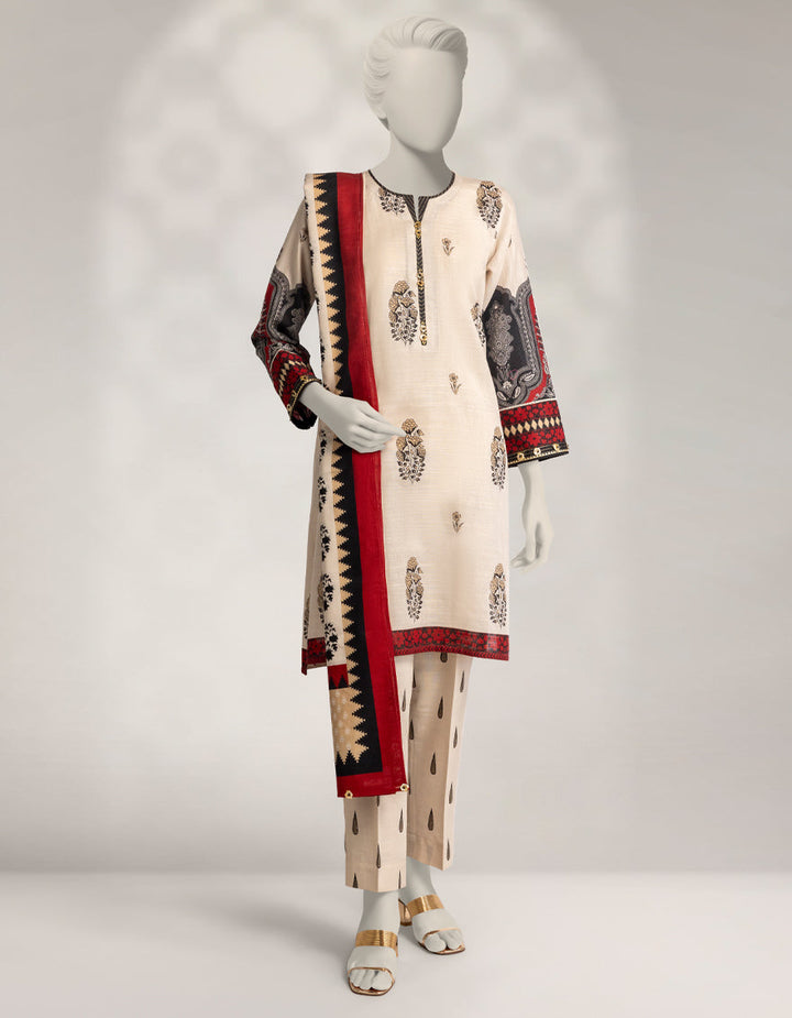 Khaddar Slub Beige Stitched Suit - J. Junaid Jamshed