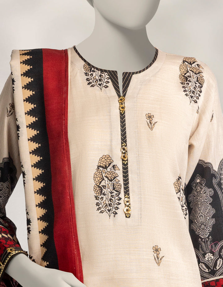 Khaddar Slub Beige Stitched Suit - J. Junaid Jamshed