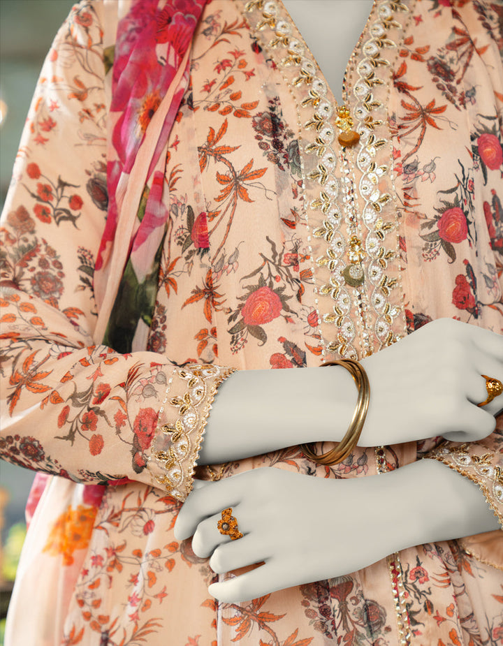 Chiffon Beige Stitched Suit - J. Junaid Jamshed