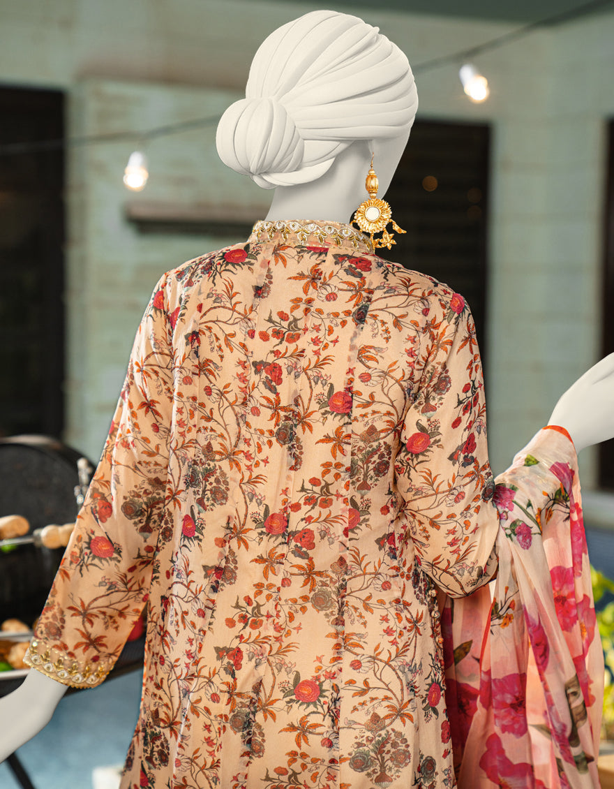 Chiffon Beige Stitched Suit - J. Junaid Jamshed