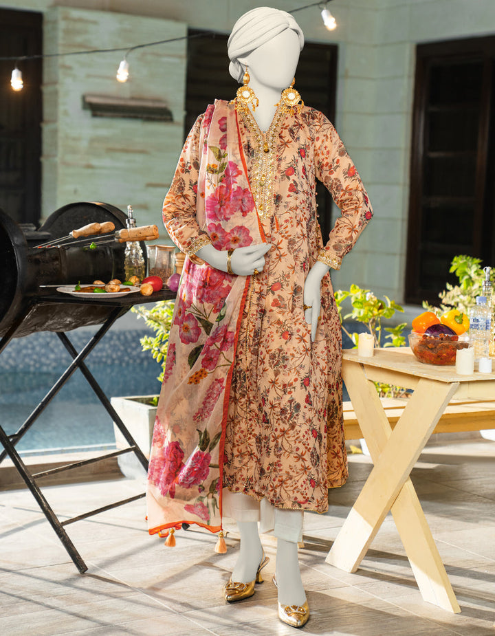 Chiffon Beige Stitched Suit - J. Junaid Jamshed