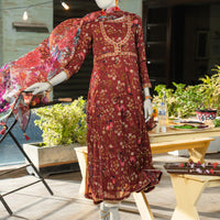 Chiffon Red Stitched Suit - J. Junaid Jamshed