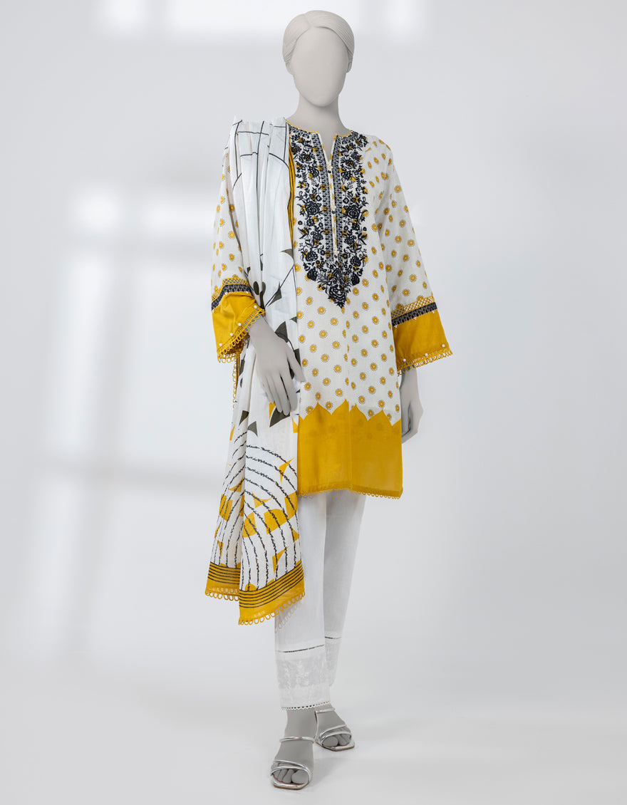 Lawn Grey Unstitched Suit - J. Junaid Jamshed