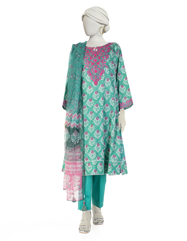 Lawn Green Stitched Suit - J. Junaid Jamshed