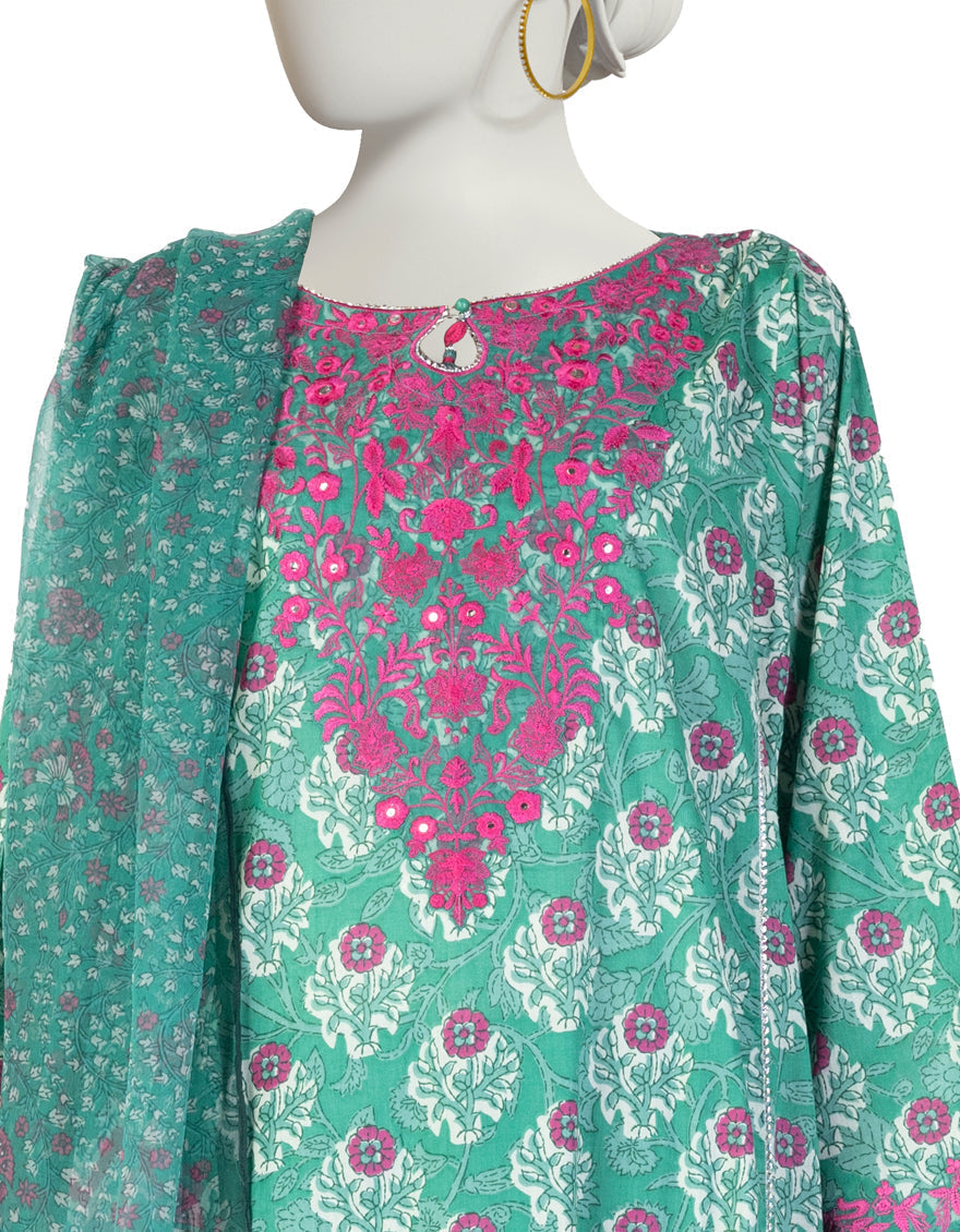Lawn Green Stitched Suit - J. Junaid Jamshed