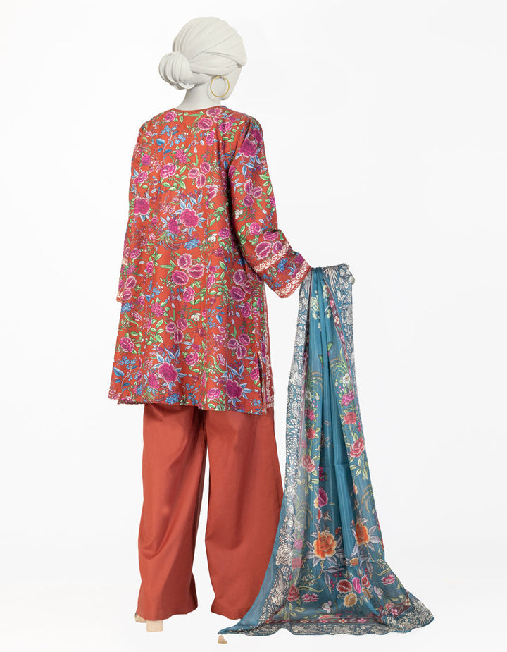 Lawn Red Stitched Suit - J. Junaid Jamshed