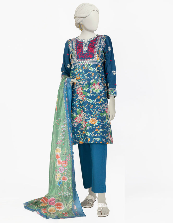 Lawn Blue Stitched Suit - J. Junaid Jamshed
