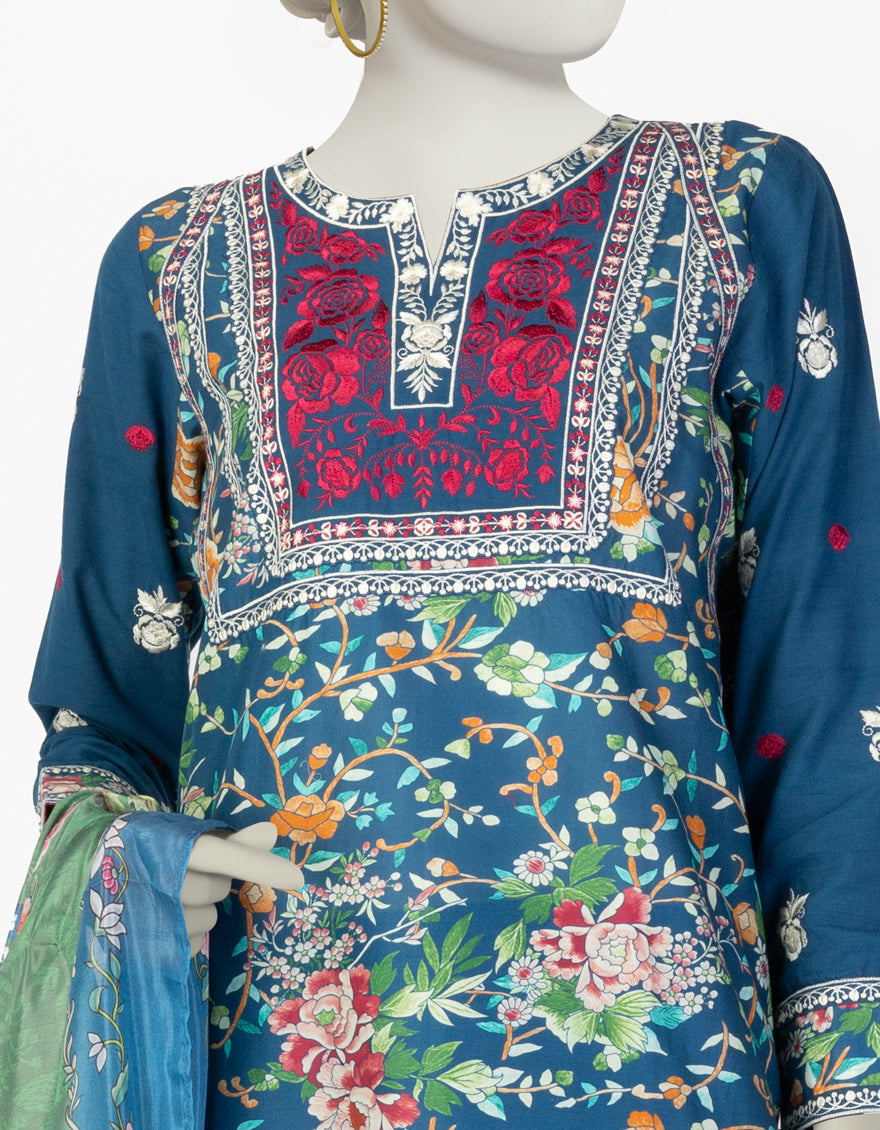 Lawn Blue Stitched Suit - J. Junaid Jamshed