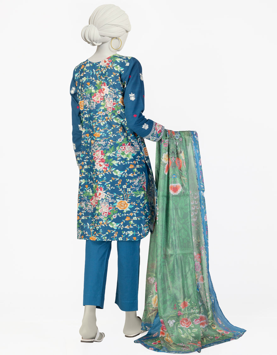 Lawn Blue Stitched Suit - J. Junaid Jamshed