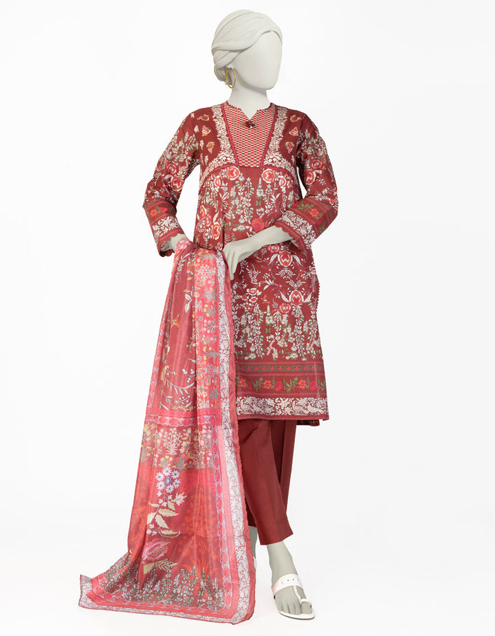 Lawn Red Stitched Suit - J. Junaid Jamshed