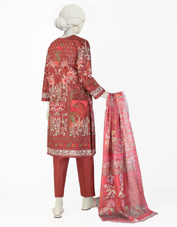 Lawn Red Stitched Suit - J. Junaid Jamshed