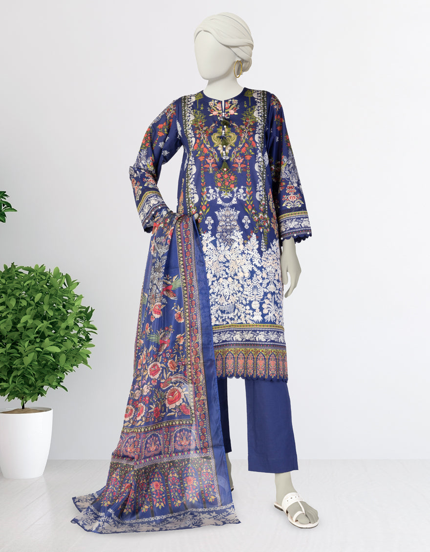 Lawn Blue Stitched Suit - J. Junaid Jamshed