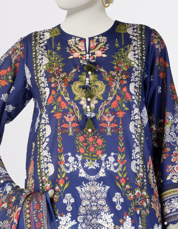 Lawn Blue Stitched Suit - J. Junaid Jamshed