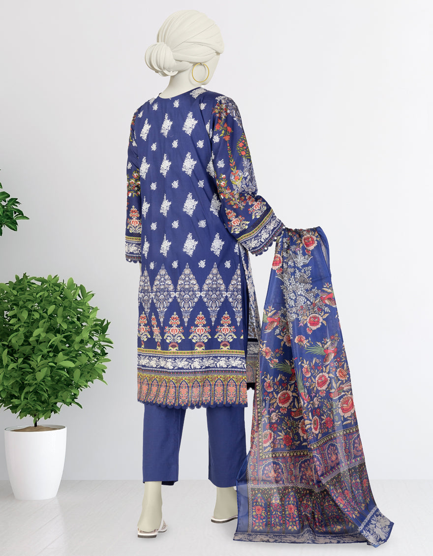 Lawn Blue Stitched Suit - J. Junaid Jamshed