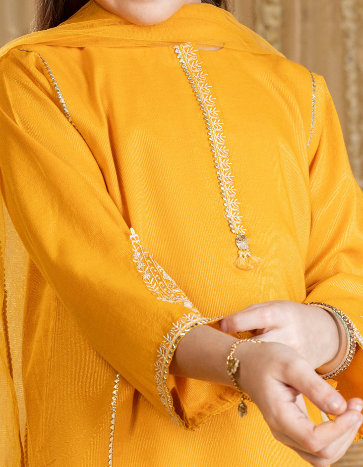 Dobby Yellow Stitched Suit - J. Junaid Jamshed
