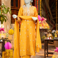 Chiffon Yellow Stitched Suit - J. Junaid Jamshed