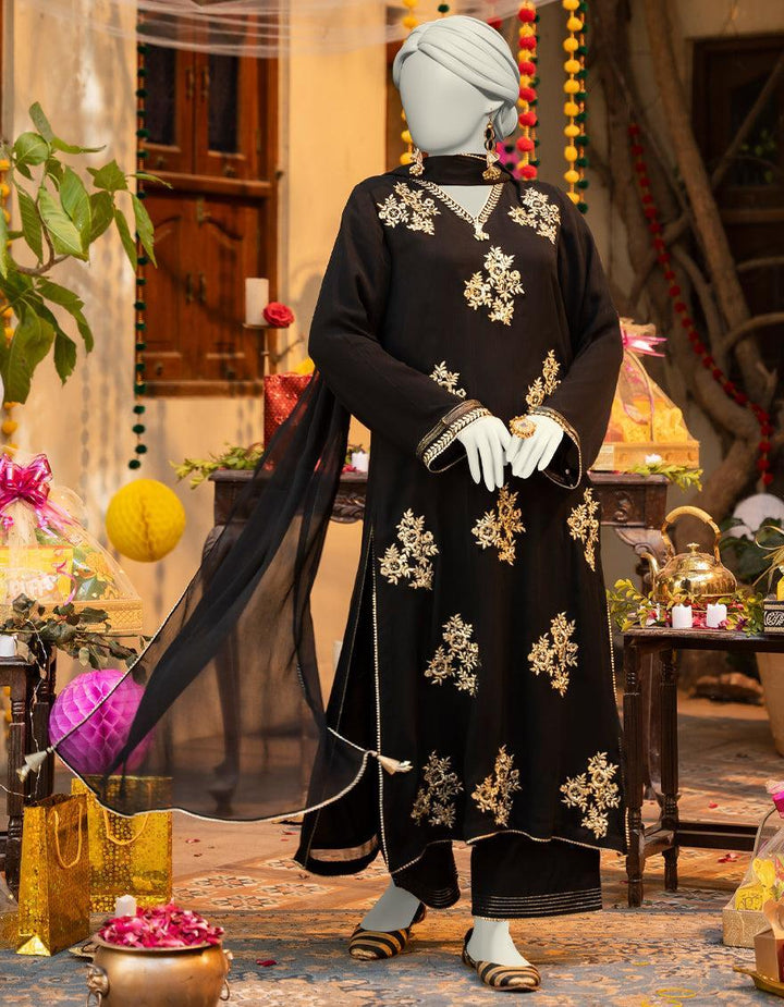 Chiffon Black Stitched Suit - J. Junaid Jamshed