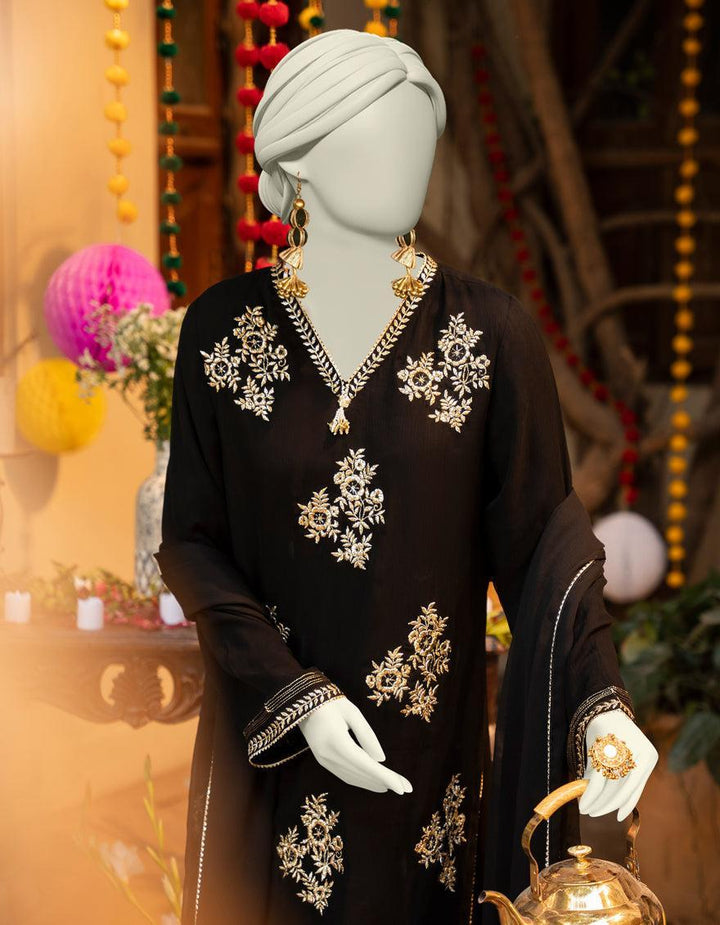 Chiffon Black Stitched Suit - J. Junaid Jamshed