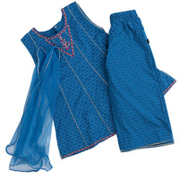 Lawn Blue Stitched Suit - J. Junaid Jamshed