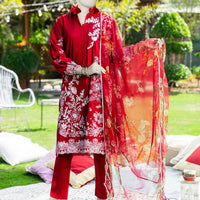 Lawn Maroon Stitched Suit - J. Junaid Jamshed