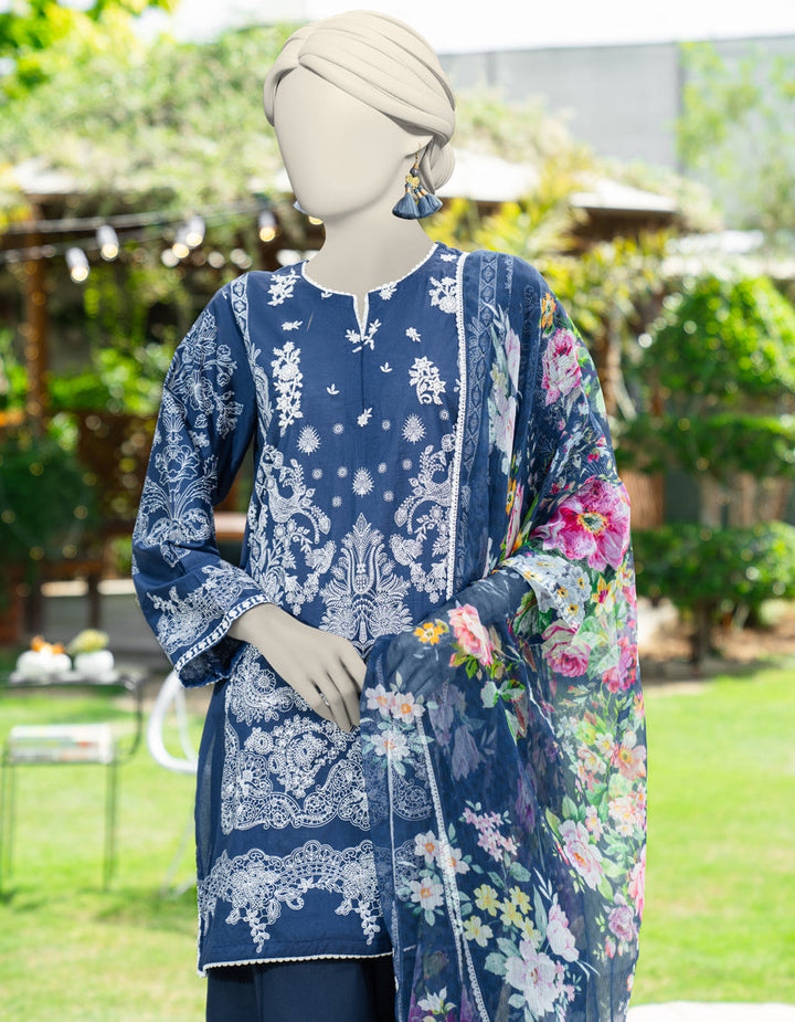 Lawn Blue Stitched Suit - J. Junaid Jamshed