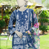 Lawn Blue Stitched Suit - J. Junaid Jamshed