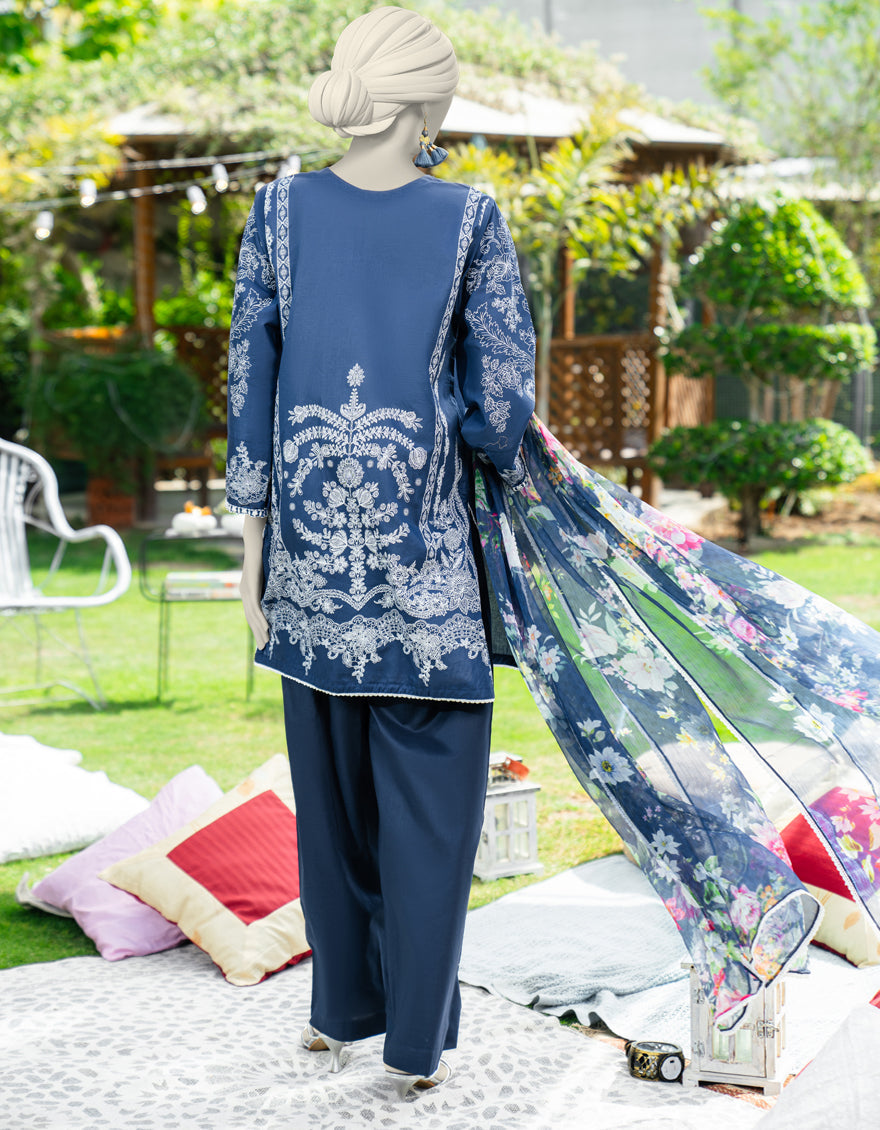 Lawn Blue Stitched Suit - J. Junaid Jamshed