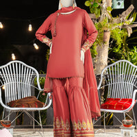 Silk Peach Stitched Suit - J. Junaid Jamshed