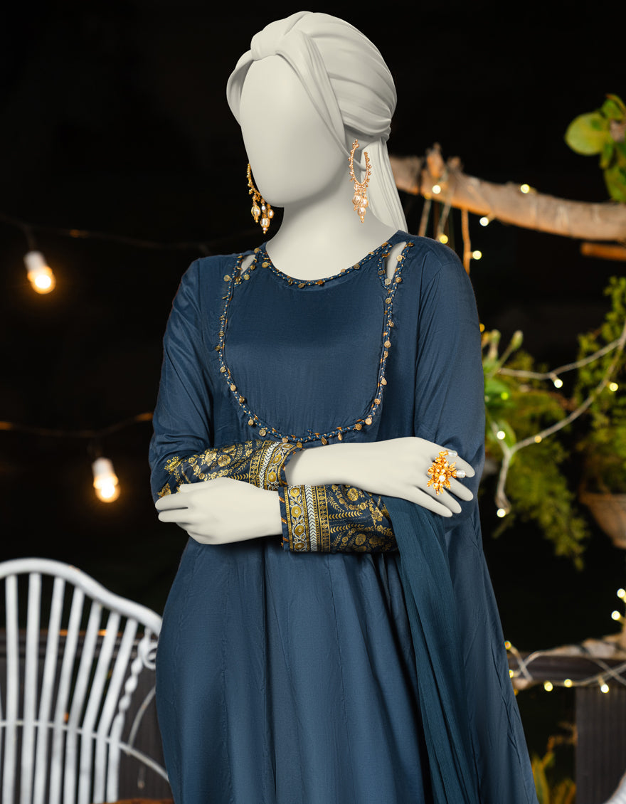 Silk Blue Stitched Suit - J. Junaid Jamshed