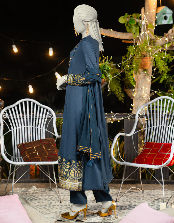 Silk Blue Stitched Suit - J. Junaid Jamshed