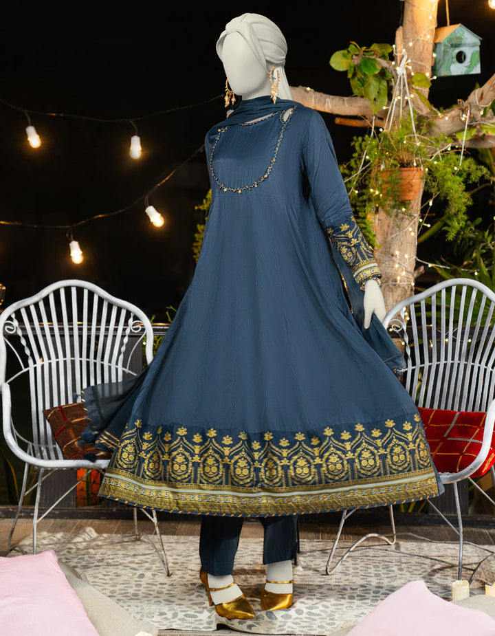 Silk Blue Stitched Suit - J. Junaid Jamshed