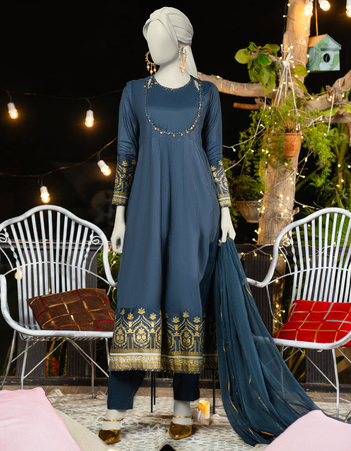 Silk Blue Stitched Suit - J. Junaid Jamshed