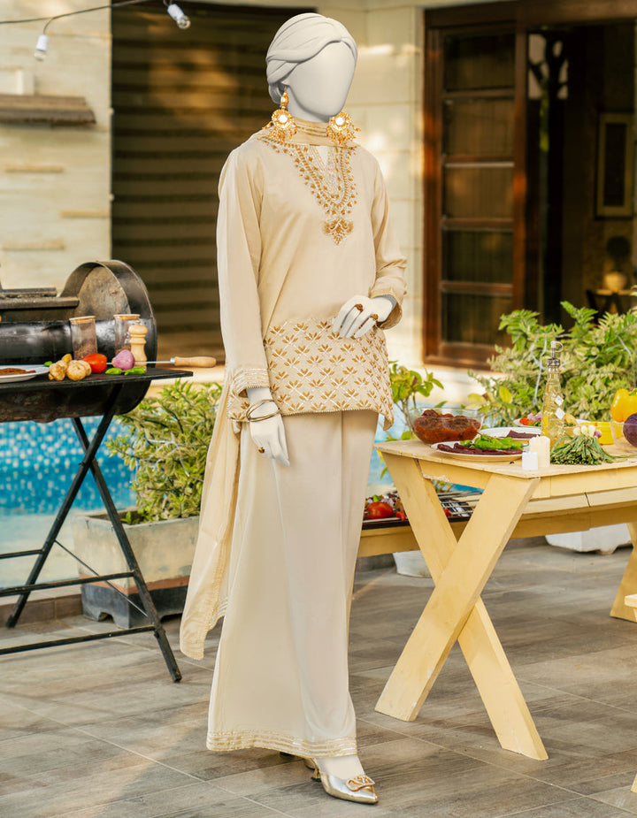 Silk Beige Stitched Suit - J. Junaid Jamshed