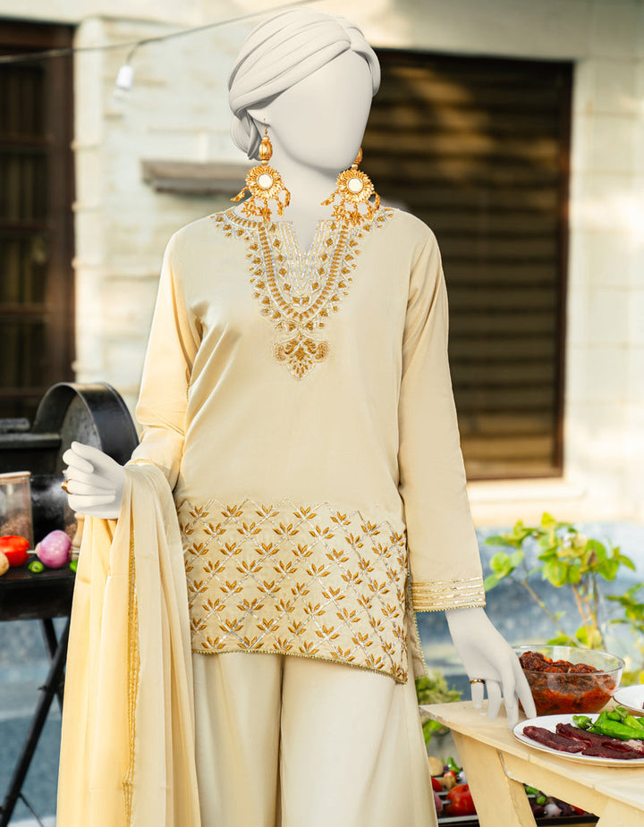 Silk Beige Stitched Suit - J. Junaid Jamshed