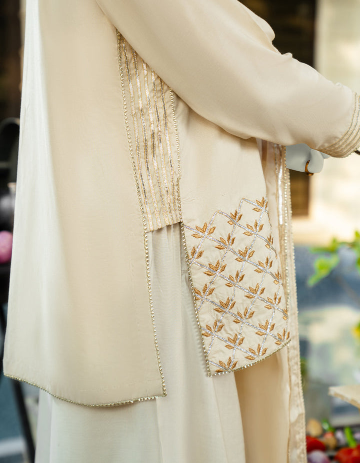 Silk Beige Stitched Suit - J. Junaid Jamshed
