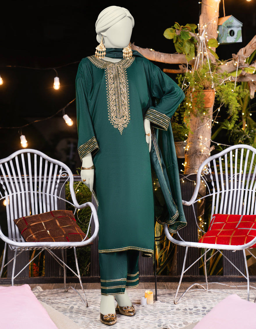 Silk Green Stitched Suit - J. Junaid Jamshed