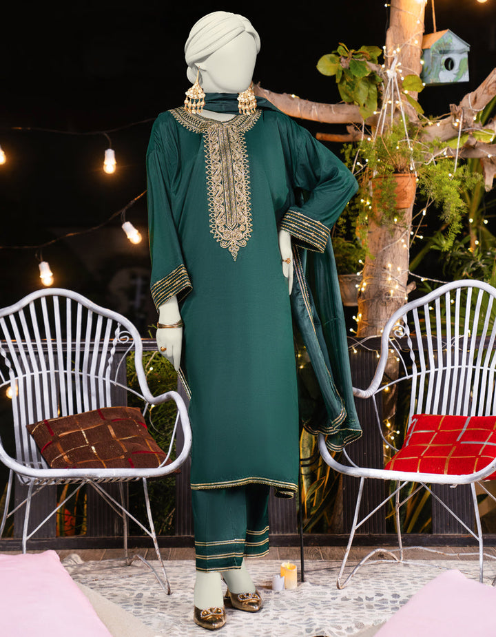 Silk Green Stitched Suit - J. Junaid Jamshed