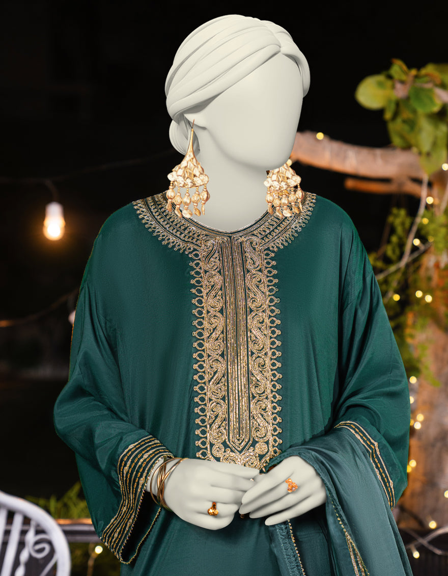 Silk Green Stitched Suit - J. Junaid Jamshed