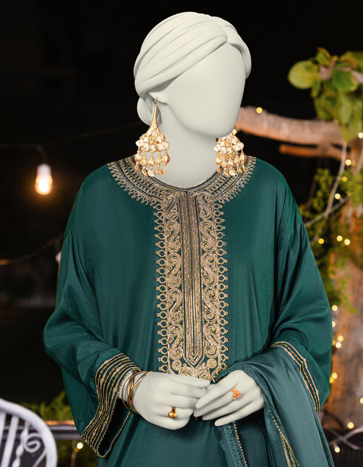 Silk Green Stitched Suit - J. Junaid Jamshed